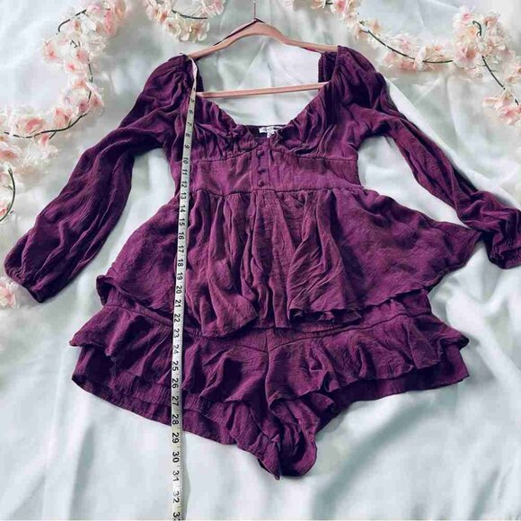 Purple Long Sleeve Shorts Romper - Picture 3 of 5